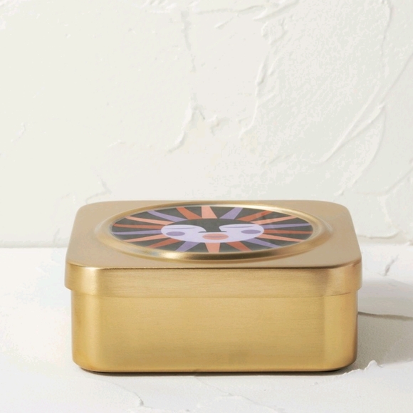Opalhouse Jungalow Sun Face Gold Finish Lidded Box NWT 2"H x 5"W - Picture 2 of 6